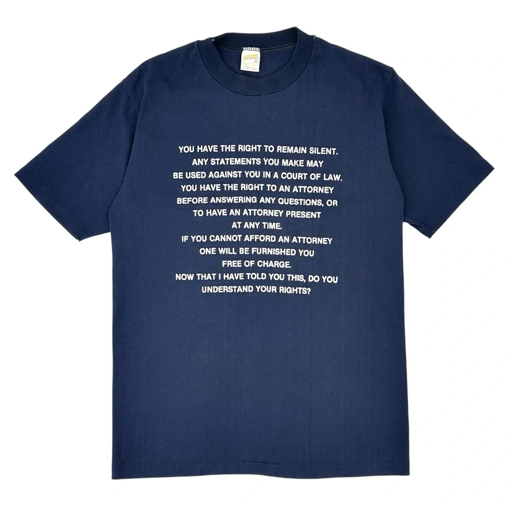 RARE Single Stitch Vintage Navy Blue Miranda Rights Collector’s T-Shirt Tee - Picture 1 of 8